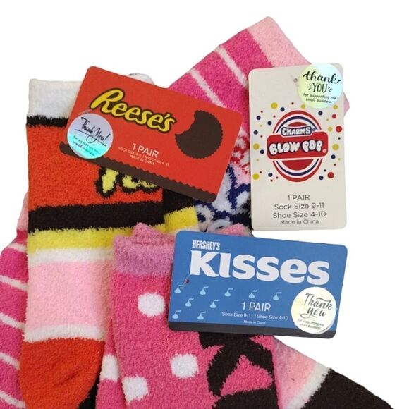 Colorful Foody Junk Food 3 Pairs Fuzzy Winter Crew Socks NWT - Picture 5 of 9